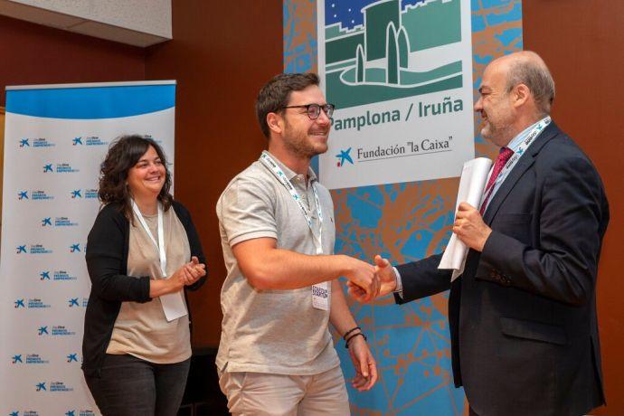 Susana Sánchez y Bosco Emparanza reciben la felicitación de Pedro da Silva.