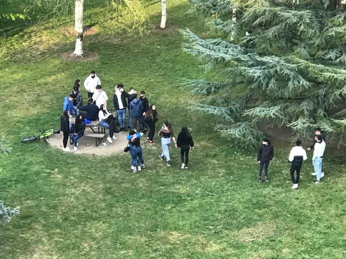 Un botellón en un parque.