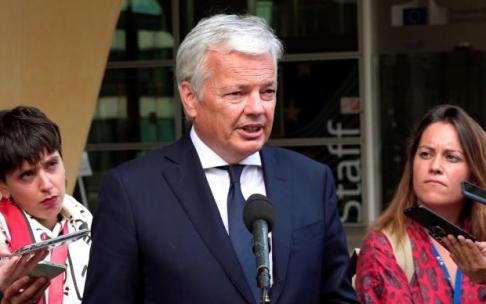 El comisario de Justicia de la UE, Didier Reynders, tras reunirse con las asociaciones de jueces.
