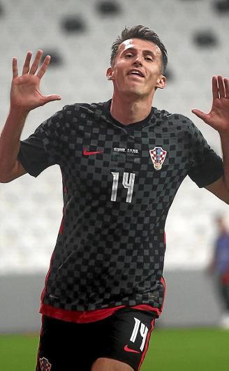 Ante Budimir, celebrando un gol en el Turquía-Croacia del año pasado.