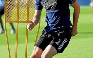 Ante Budimir, en los compases iniciales del entrenamiento de ayer en Tajonar.