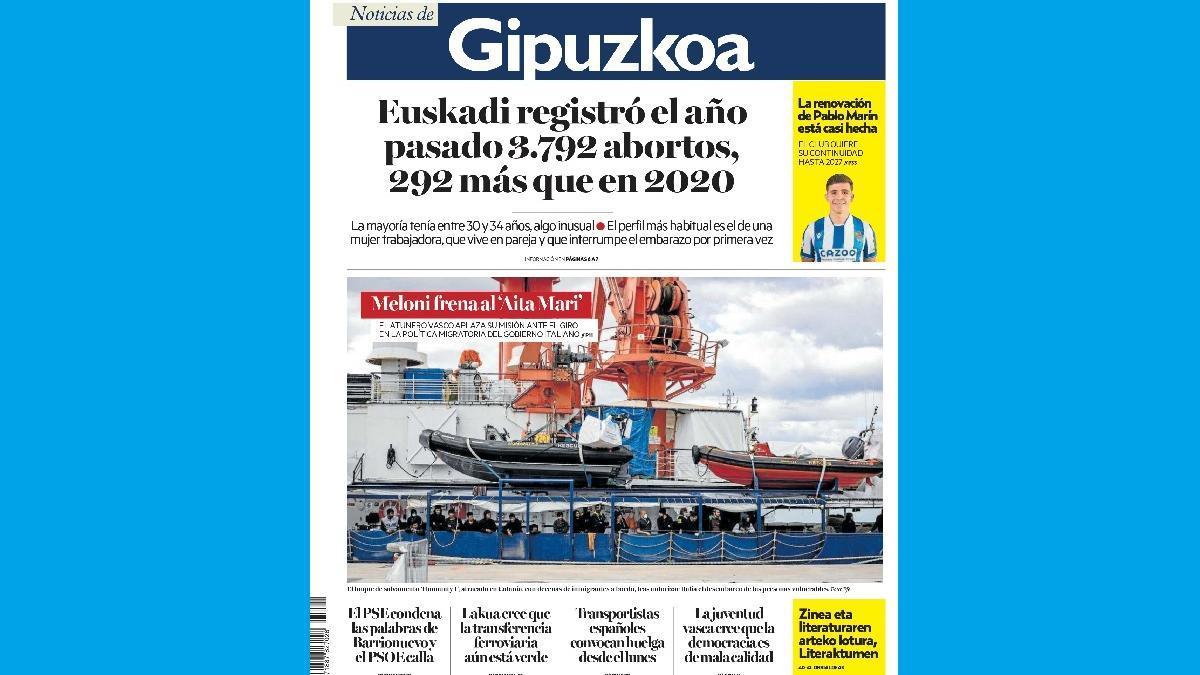 Portada de NOTICIAS DE GIPUZKOA del 8 de noviembre de 2022