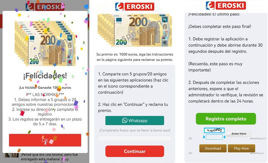 Captura de pantalla de cómo pretenden timarte.