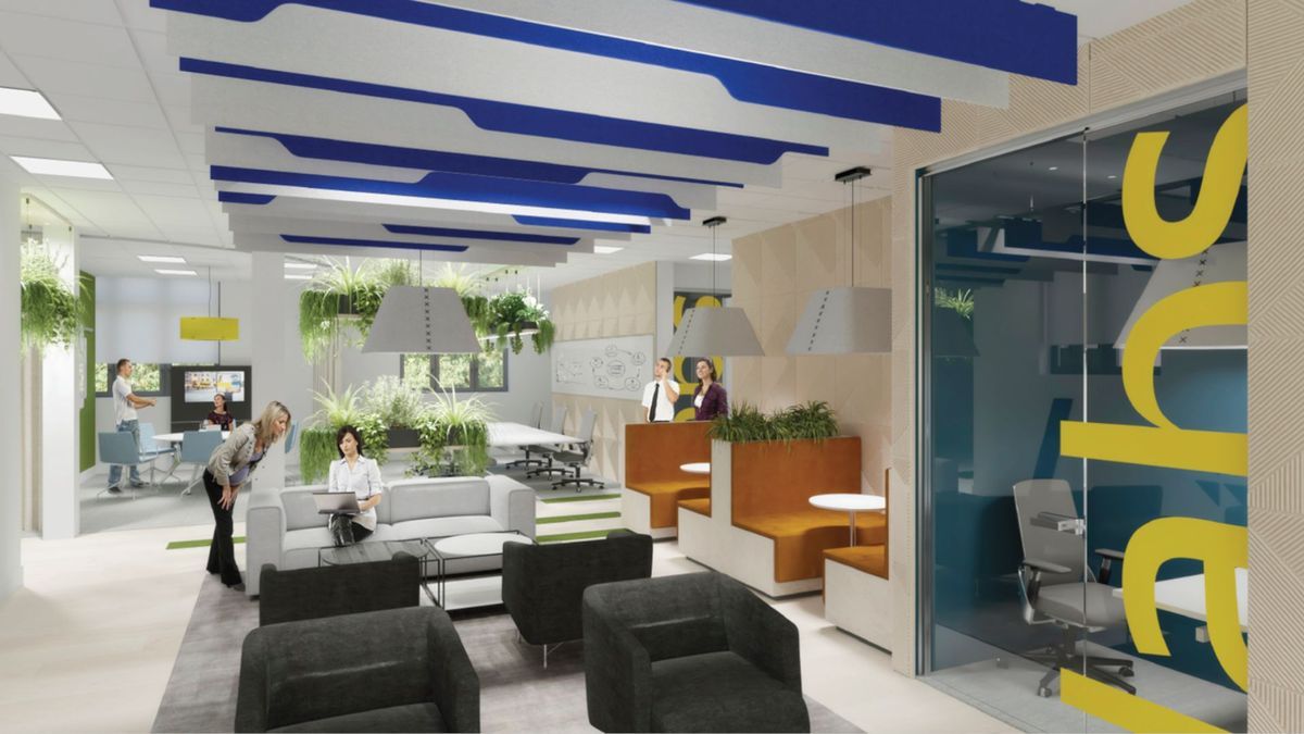 Recreación del render plaza de CorreosLabs Pamplona.