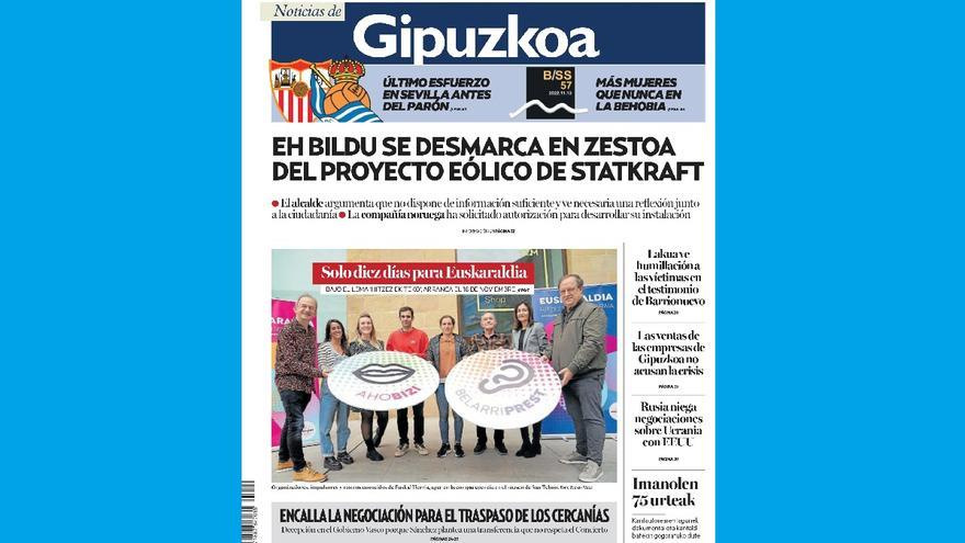 Portada de NOTICIAS DE GIPUZKOA de este 9 de noviembre de 2022