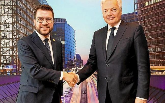 Pere Aragonès, junto al comisario europeo de Justicia, Didier Reynders, ayer en Bruselas. | FOTO: C. E. Pere Aragonès, junto al comisario europeo de Justicia, Didier Reynders, ayer en Bruselas. | FOTO: C. E.
