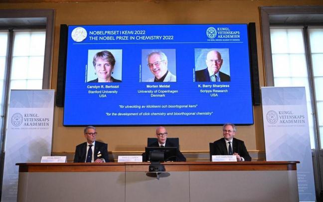 La Academia sueca desvela el nombre de los ganadores del Nobel de Química 2022 La Academia sueca desvela el nombre de los ganadores del Nobel de Química 2022