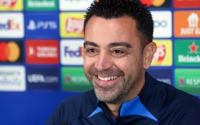 Xavi, durante la rueda de prensa de ayer.