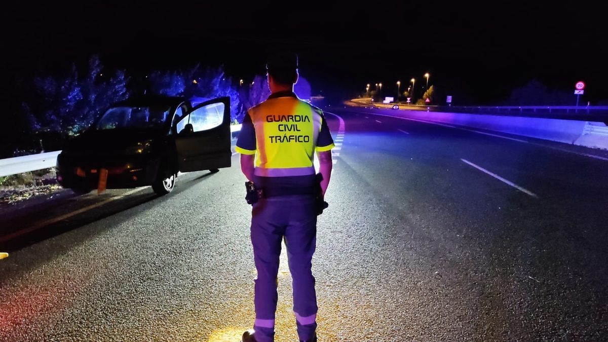 Agentes de Guardia Civil, en el lugar del suceso, en la Autovía del Camino término de Estella-Lizarra