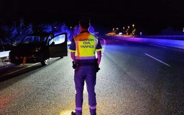 Agentes de Guardia Civil, en el lugar del suceso, en la Autovía del Camino término de Estella-Lizarra