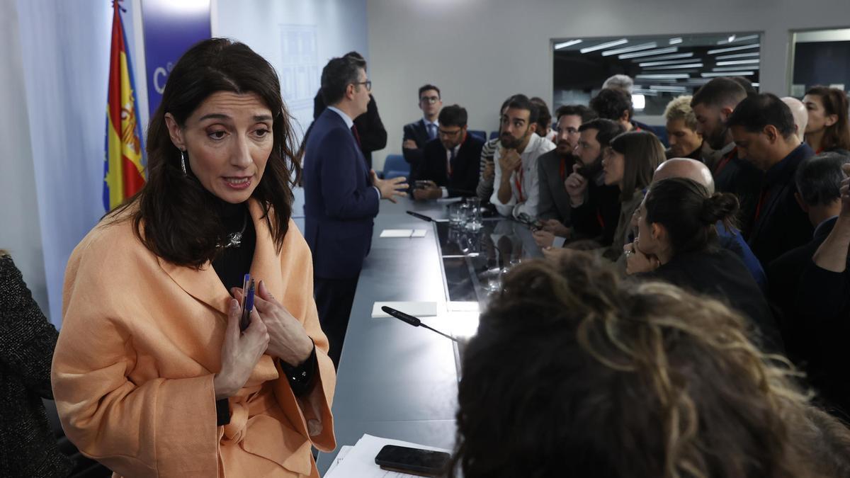 Pilar Llop tras la rueda de prensa del Consejo de Ministros.