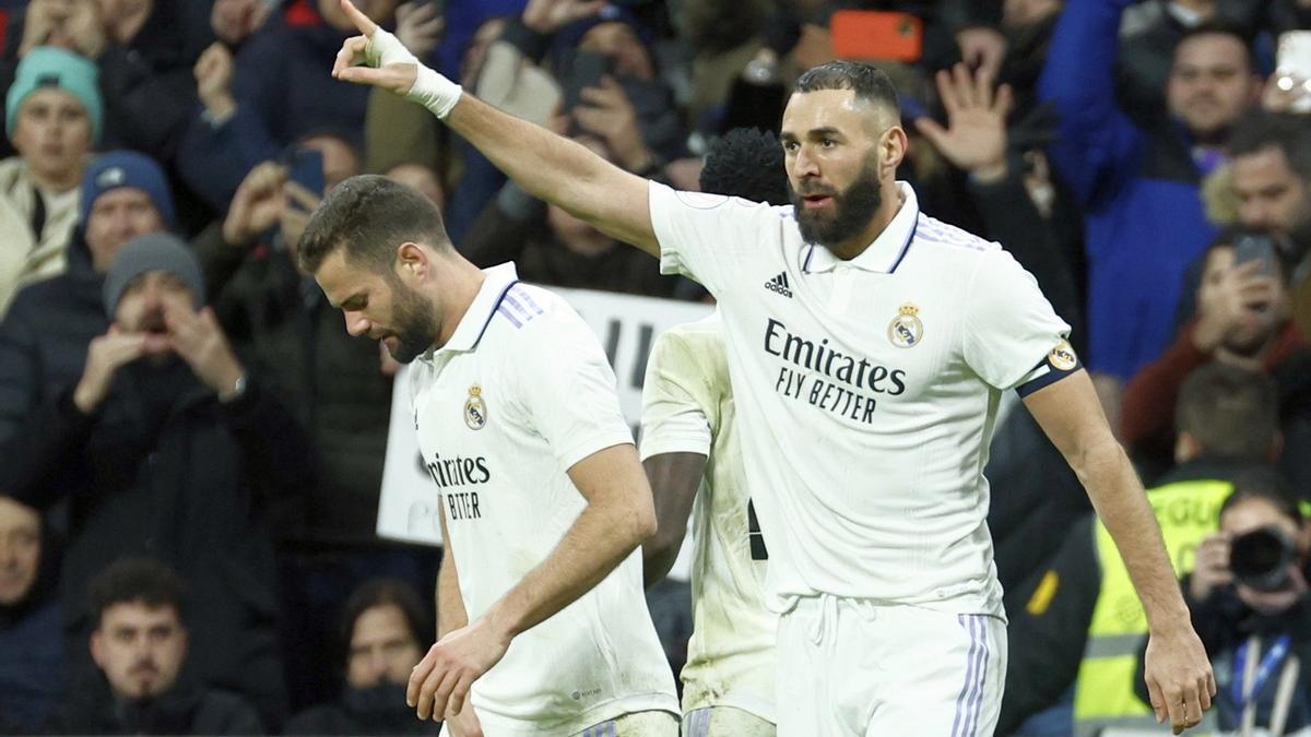 Benzema celebra su gol en la prórroga al Atlético de Madrid.