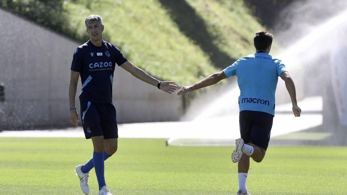 Imanol Alguacil, en un entrenamiento de la Real