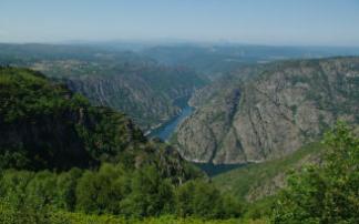 Desde el mirador de Cabezoás sobre el río Sil se puede comprobar la espectacularidad del paisaje de la Ribeira Sacra, entorno por el que discurre la Ruta de los Monasterios.