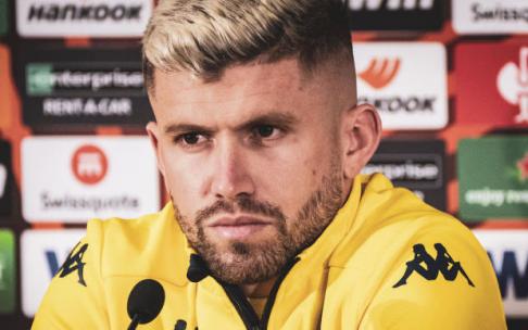 Caio Henrique, durante la rueda de prensa que ha ofrecido esta tarde en el Estadio Luis II. Caio Henrique, durante la rueda de prensa que ha ofrecido esta tarde en el Estadio Luis II.