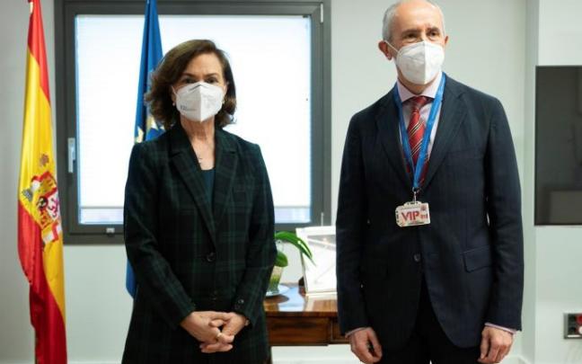 La exvicepresidenta Calvo, con el vicelehendakari primero, Josu Erkoreka La exvicepresidenta Calvo, con el vicelehendakari primero, Josu Erkoreka