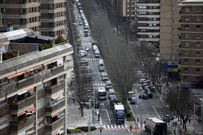 Protesta de transportistas en Pamplona el 15 de marzo.