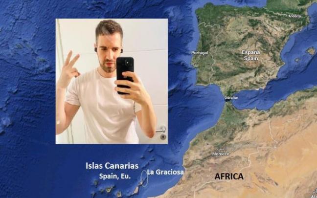El 'youtuber' argentino Martín Cirio y un mapa en el que aparece Canarias. El 'youtuber' argentino Martín Cirio y un mapa en el que aparece Canarias.