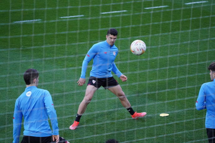 Ander Capa, durante la sesión de esta tarde en Lezama