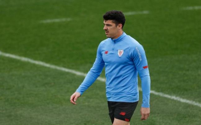 Ander Capa, durante un entrenamiento en Lezama.