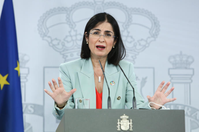 La ministra de Sanidad, Carolina Darias, durante la rueda de prensa tras el Consejo Interterritorial