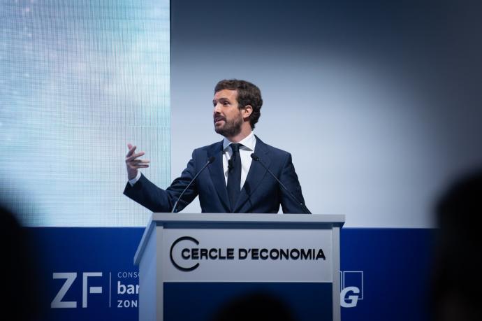 Pablo Casado, durante su intervención en la reunión del Cercle d'Economia.