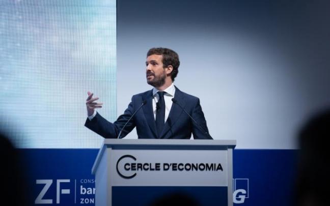 Pablo Casado, durante su intervención en la reunión del Cercle d'Economia. Pablo Casado, durante su intervención en la reunión del Cercle d'Economia.