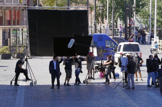 Se buscan niños para participan en una película en Bilbao. En la imagen, un rodaje en Bilbao.