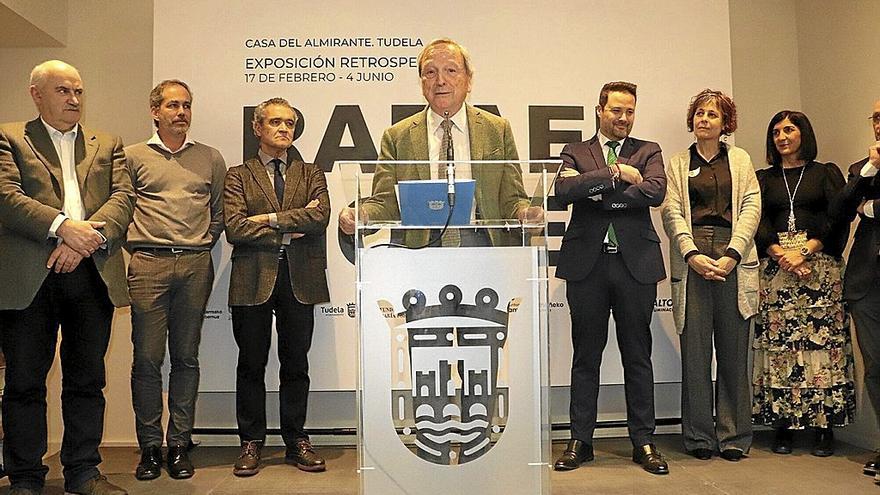 Rafael Moneo, durante su intervención en la inauguración de la exposoción sobre su obra en Navarra, que estará hasta el 4 de junio en Tudela.