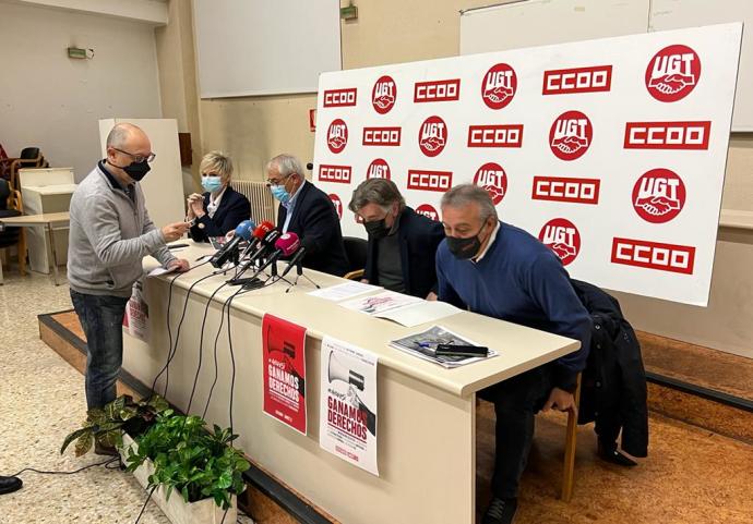 Rueda conjunta de CCOO-UGT este miércoles en Pamplona.