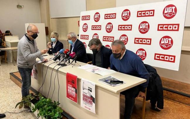 Rueda conjunta de CCOO-UGT este miércoles en Pamplona.