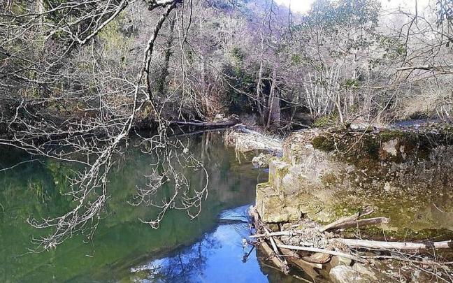 Presa del río Ega, al lado del molino Nuevo de Gastiáin, que se quiere derribar.