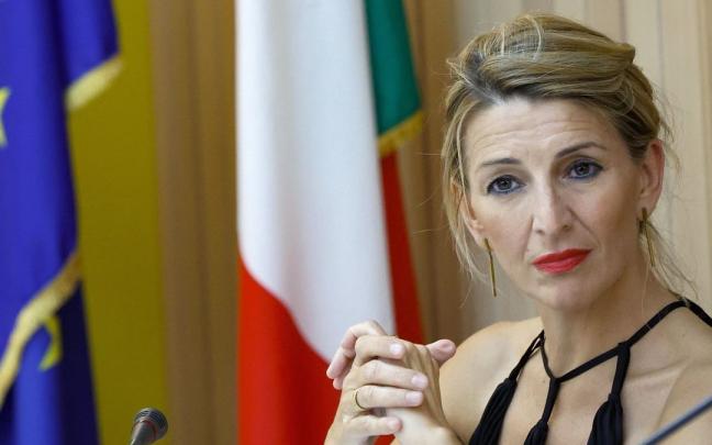 La ministra de Trabajo y Econom&iacute;a Social, Yolanda D&iacute;az, ayer en Roma.