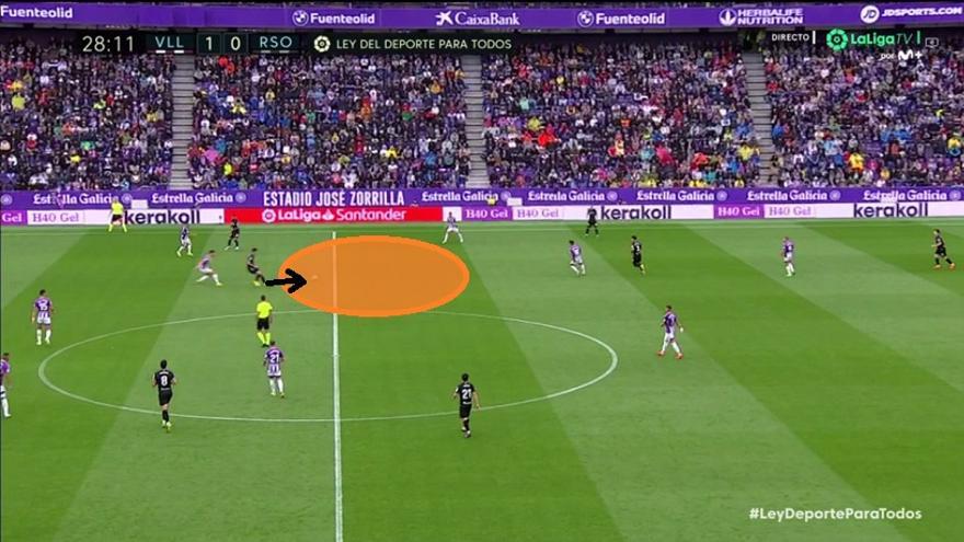 2- Propiciando ese mismo espacio que veíamos antes con Brais abierto y alternando receptor en la zona (aquí es Carlos Fernández).