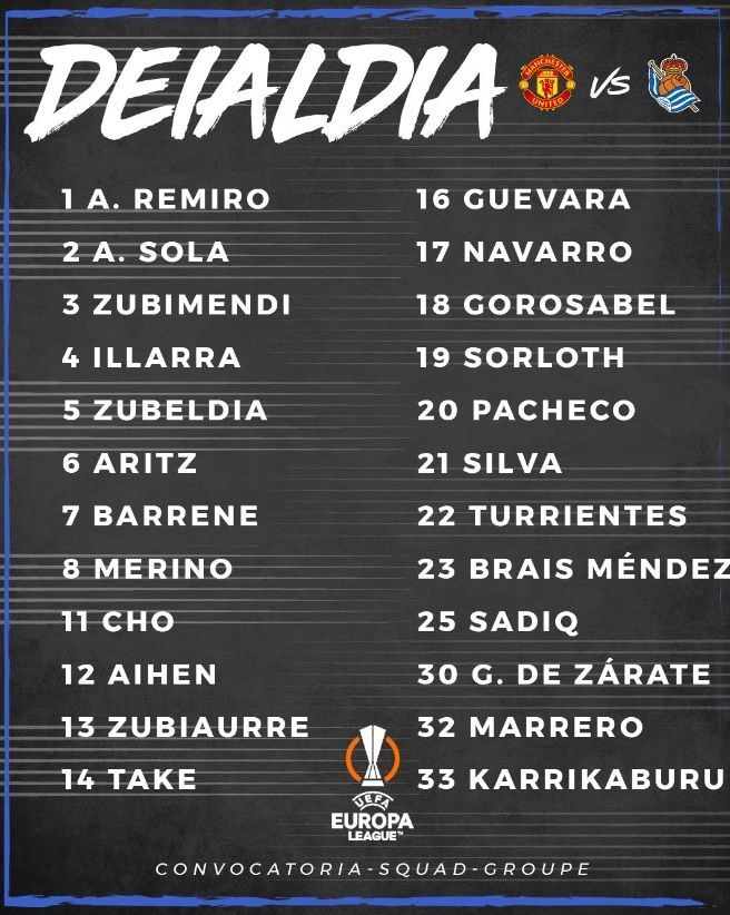 Lista de convocados para el partido contra el Manchester United