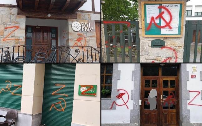 Las pintadas prorrusas han aparecido en los batzokis de Larrabetzu, Lezama, Lemoa y Zeberio.