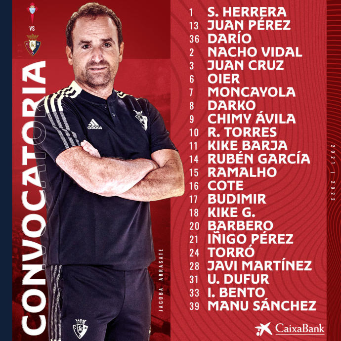 Convocatoria de Arrasate ante el Celta.