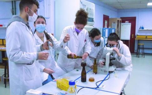 Alumnado de Zabalburu Ikastetxea realiza pruebas con la cerveza.