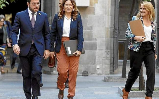 Pere Aragonès, atzo bere sailbureekin. | ARGAZKIA: EFE