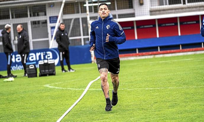 Chimy Ávila, en el entrenamiento de ayer por la mañana en Tajonar.