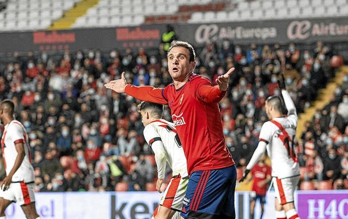 Kike García, en Vallecas, donde Osasuna logró ante el Rayo (0-3) la última de las seis victorias ligueras a domicilio que el conjunto navarro acumula en el presente ejercicio.