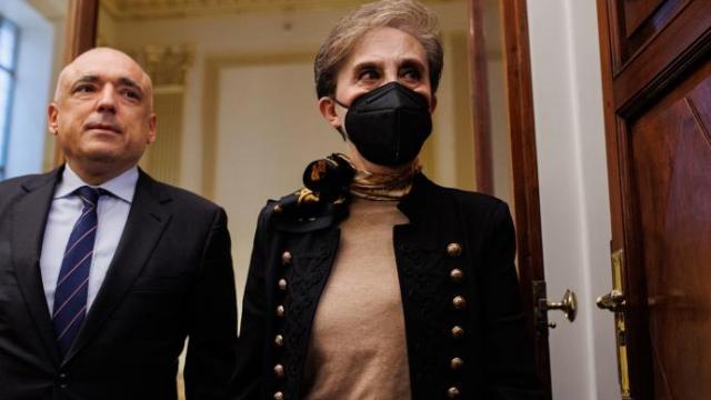 El secretario general del Grupo Socialista en el Congreso de los Diputados, Rafael Simancas, y la directora del Centro Nacional de Inteligencia (CNI), Paz Esteban.