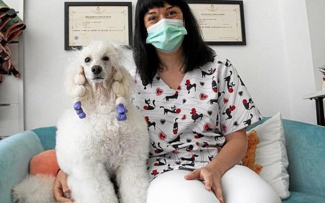 Sel, una caniche que ha ganado varios concursos, posando con su propietaria, Ana Mesón, en su peluquería canina de Vitoria Sel, una caniche que ha ganado varios concursos, posando con su propietaria, Ana Mesón, en su peluquería canina de Vitoria