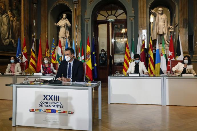 El presidente del Gobierno español, Pedro Sánchez, durante una de las Conferencias de Presidentes celebradas durante la pandemia
