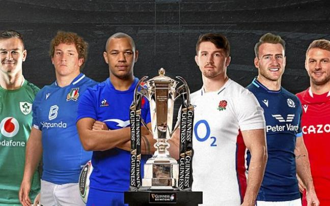 Los capitanes de Irlanda, Italia, Francia, Inglaterra, Escocia y Gales: Jonathan Sexton, Michele Lamaro, Gael Fickou, Tom Curry, Stuart Hogg y Dan Biggar. Foto: N.G.