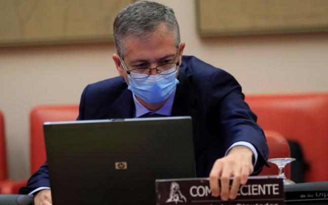 El gobernador del Banco de España, Pablo Hernández de Cos, durante su comparecencia ante la Comisión de Presupuestos