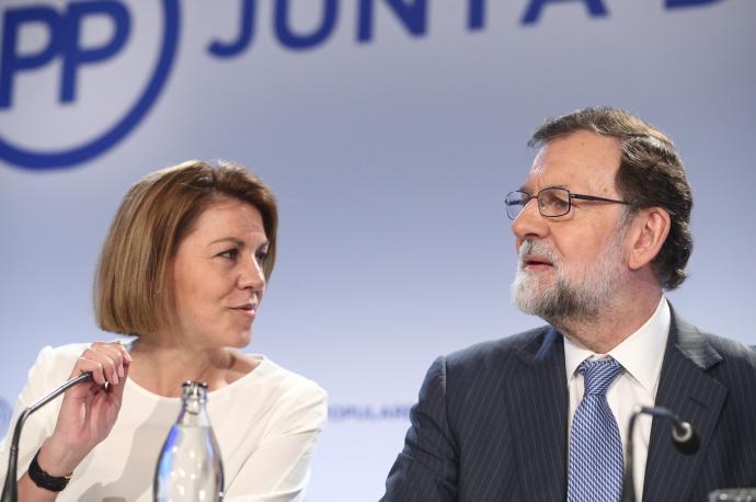 María Dolores de Cospedal y Mariano Rajoy durante una Junta Directiva del PP.