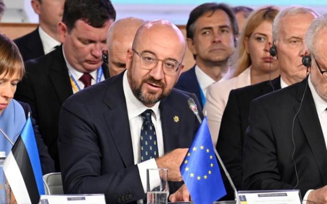 El presidente del Consejo Europeo, Charles Michel, durante la cumbre celebra este lunes. El presidente del Consejo Europeo, Charles Michel, durante la cumbre celebra este lunes.