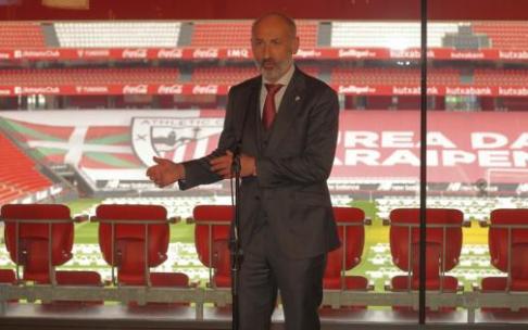 Aitor Elizegi, durante su comparecencia del pasado miércoles en San Mamés.