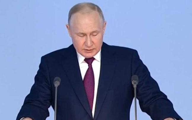 Vladimir Putin, durante su discurso ante las dos c&aacute;maras del Parlamento ruso.